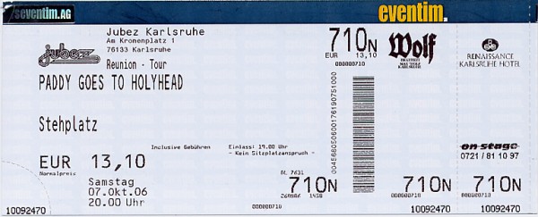 Paddy goes to Holyhead Ticket