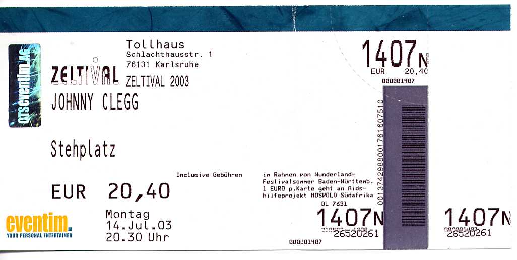 Johnny Clegg Ticket