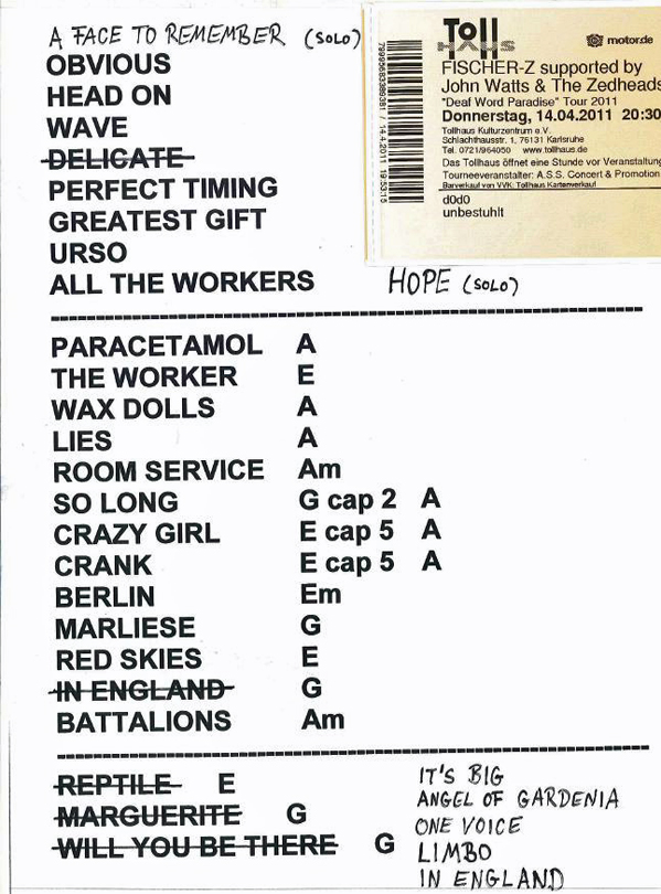 Setlist Fischer-Z