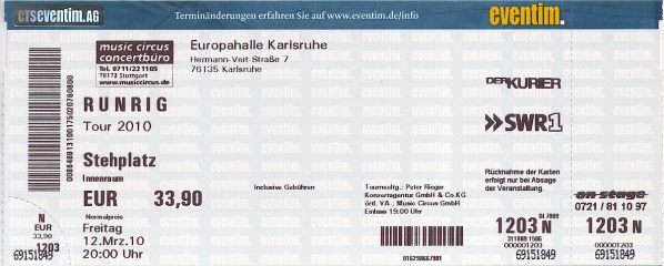 Ticket Runrig 14.05.2010 Karlsruhe Europahalle