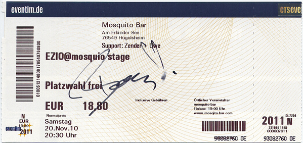 Ticket EZIO in Hügelsheim signed by Booga