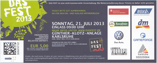 Ticket Das Fest Sonntag