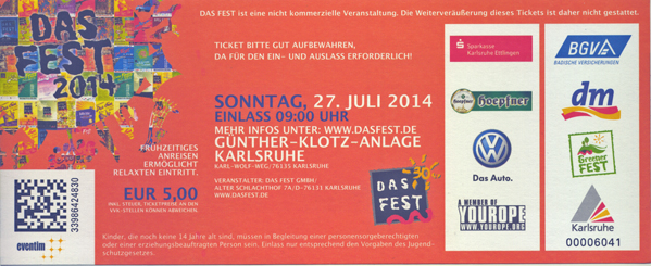Ticket Das Fest Sonntag
