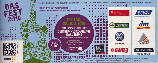 Ticket Das Fest 22.7.2016