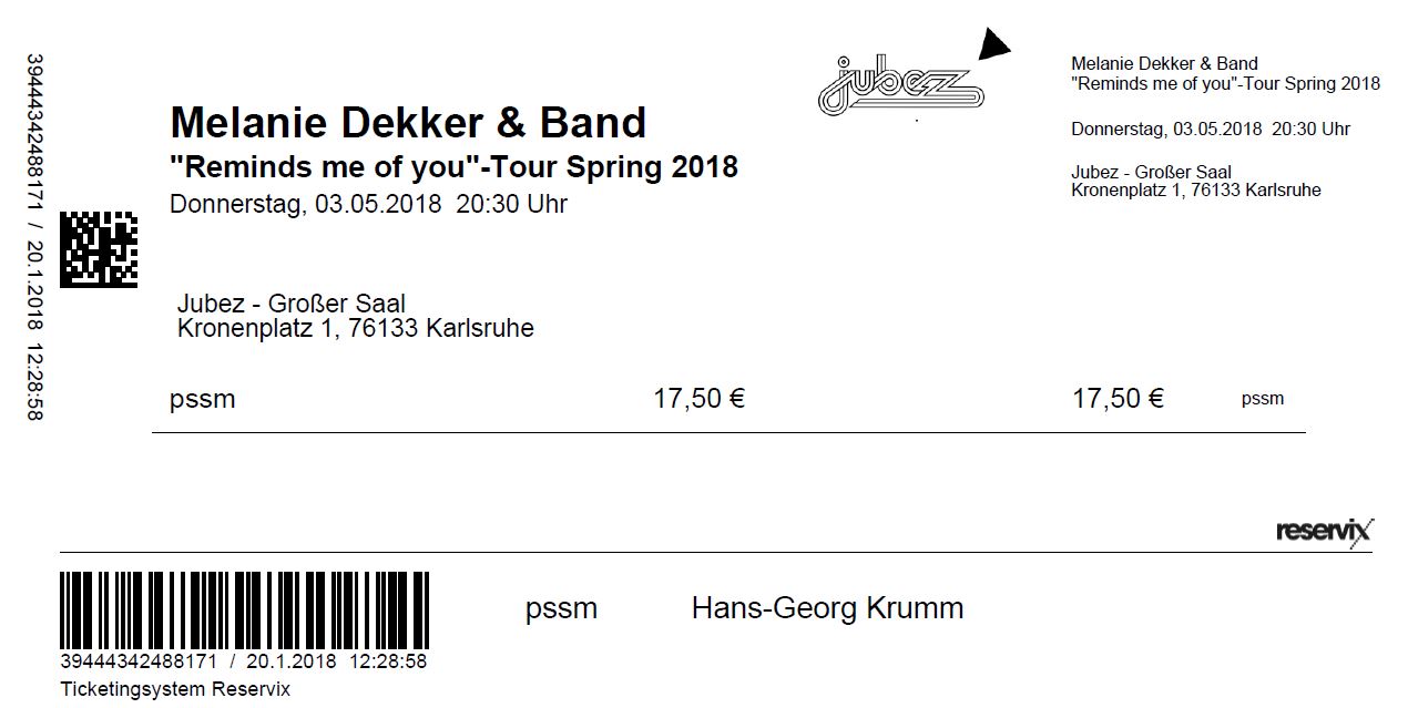 Melanie Dekker Ticket
