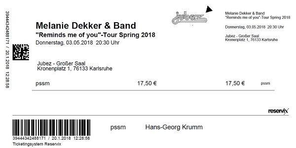 Ticket
                    Melanie Dekker & Band