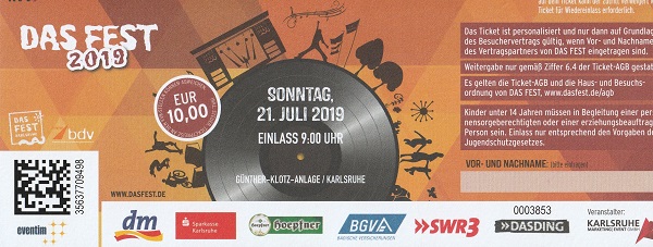 Ticket Das Fest Sonntag