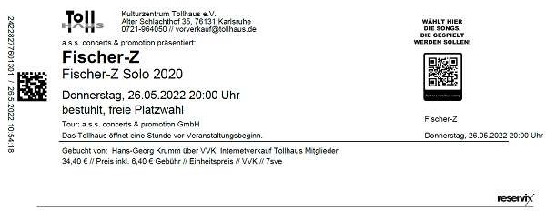 Ticket Fischer-Z (John Watts Solo) "Red
                    Skies over Paradise - Celebration Tour"