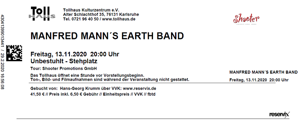 Ticket Manfred Mann's
                Earth Band