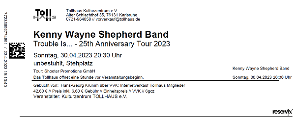 Ticket Kenny Wane Shepherd Band