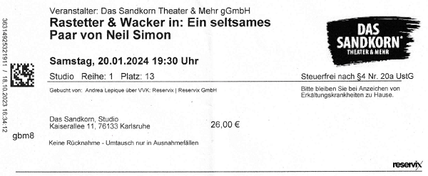 Ticket Ein seltsames
                Paar