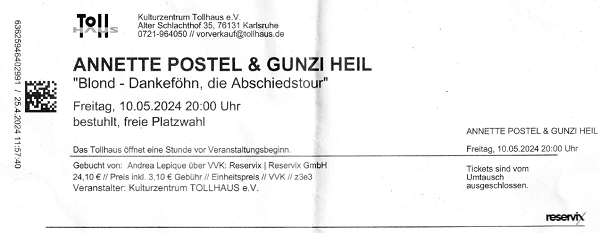 Ticket Annette Postel und Gunzi Heil