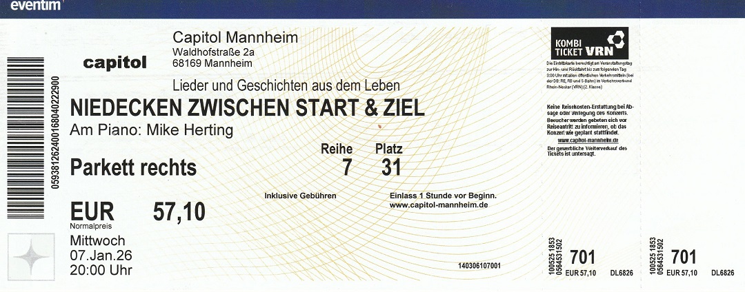 Ticket Niedecken zwischen Start und
        Ziel 07.01.2026 Capitol Mannheim