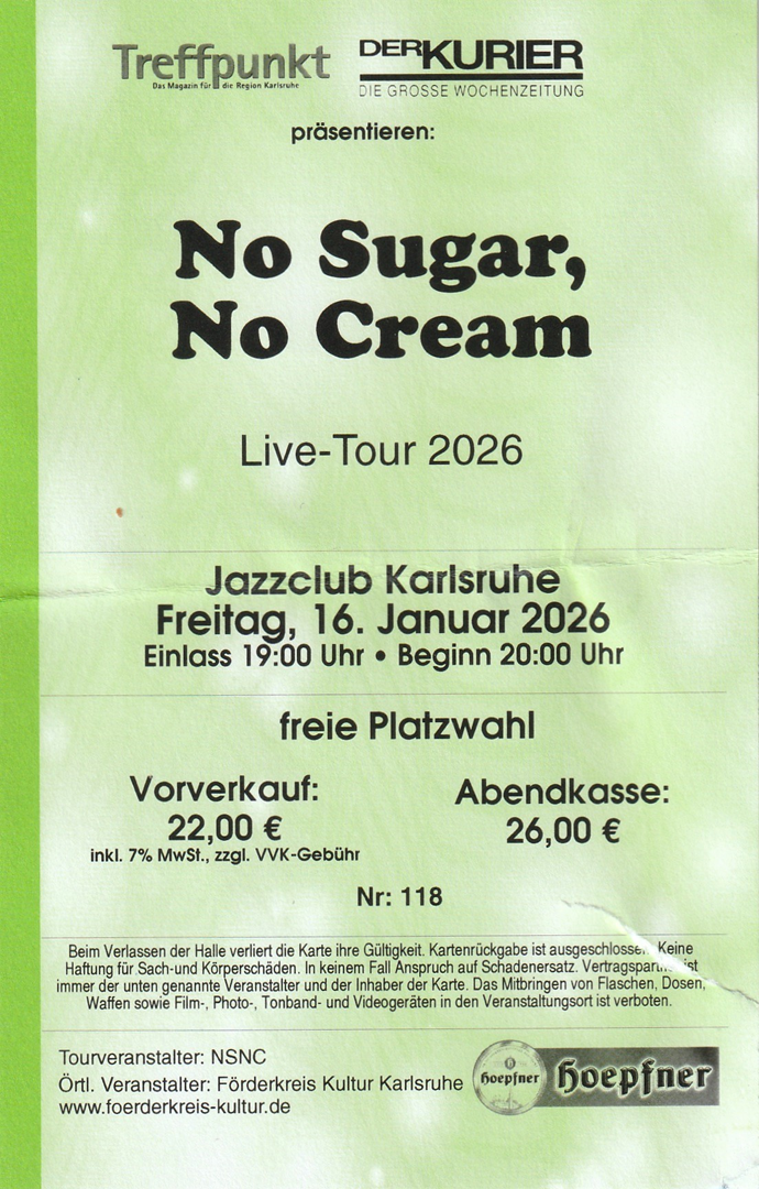 Ticket No Sugar, No
          Cream