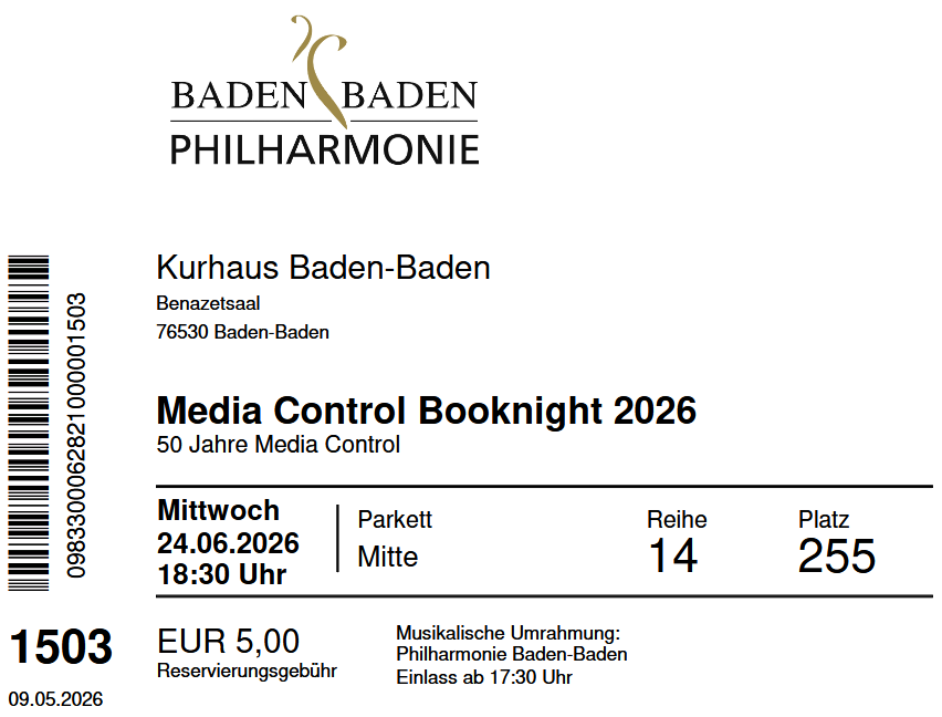 Ticket Media Control Booknight 2026
        25.06.2026 Benazetsaal im Kurhaus Baden-Baden