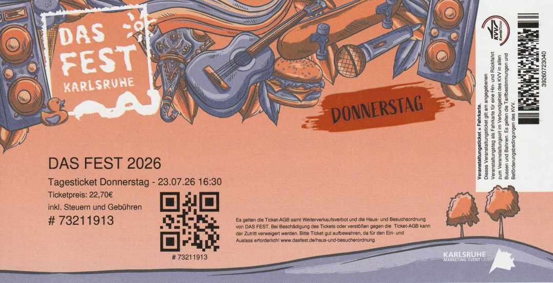 Ticket Das Fest 2026 23.-26.07.2026
        G�nther-Klotz-Anlage Karlsruhe